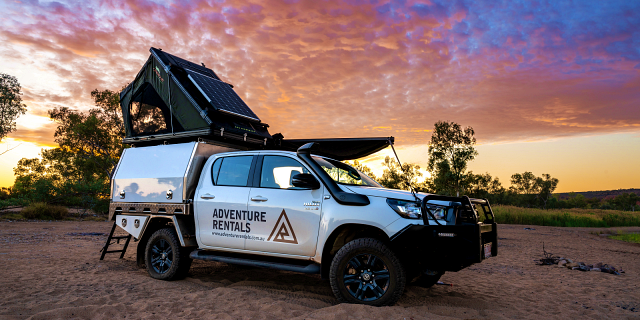 Australia Tours – Adventure Rentals – Toyota Hilux 4WD Camper at sunset